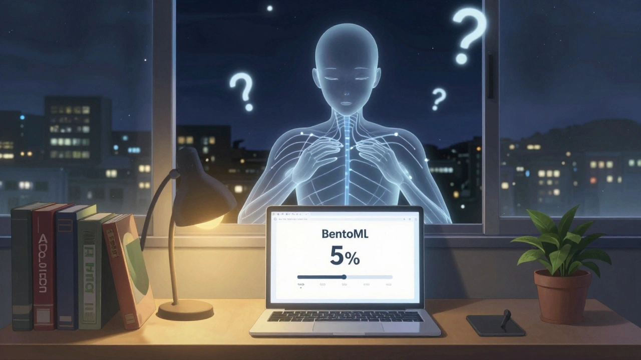 Un petit bureau la nuit, un écran affiche un curseur de trafic à 5 %, une entité d'IA se régule doucement sous un ciel étoilé.