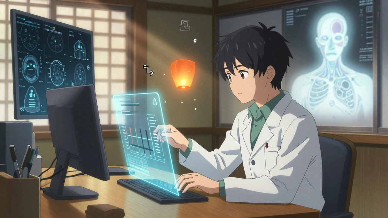 Une ingénieure ajuste des paramètres de confidentialité différentielle sur une interface holographique dans un bureau apaisant.