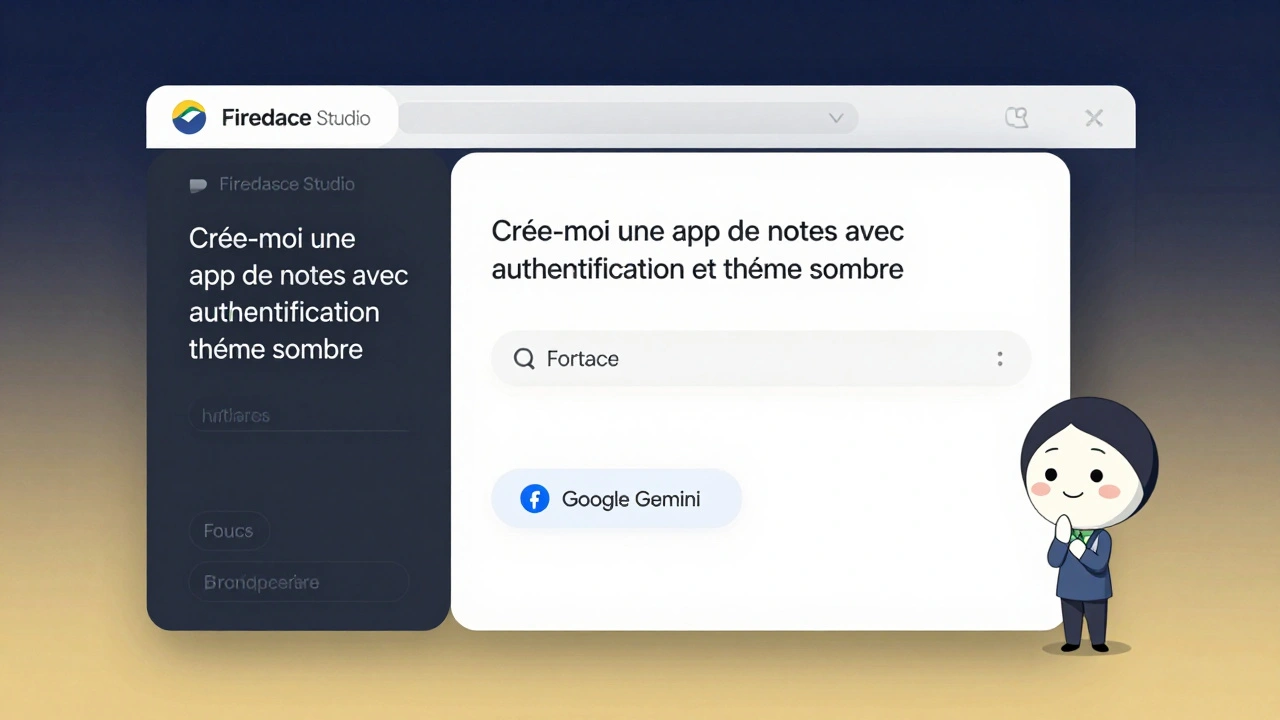 Écran divisé montrant un prompt texte se transformant en application web animée avec des éléments de synchronisation en temps réel.