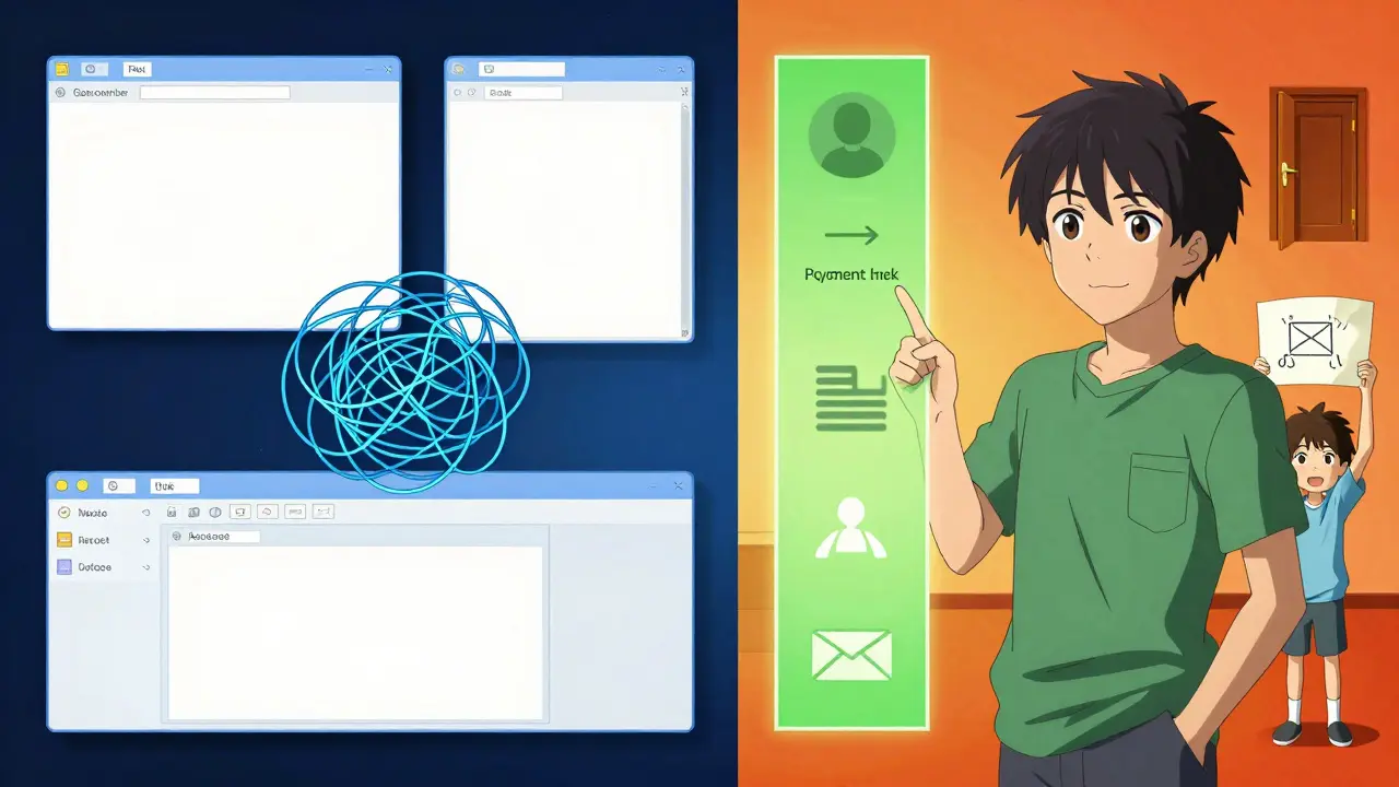 Comparaison visuelle entre des couches isolées et une fonctionnalité complète traversant toutes les couches.