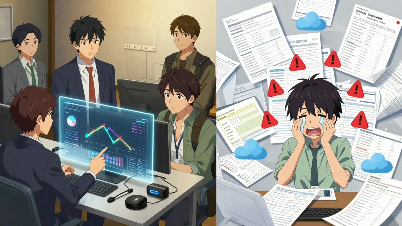 Équipe FinOps optimisant les coûts d'inférence contre un arrière-plan de factures cloud en échec.