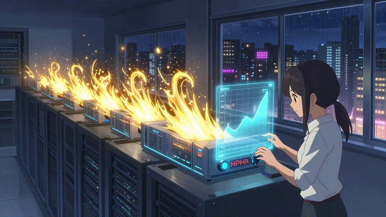 Un conteneur AI se multiplie en réponse à un pic de trafic, une ingénieure ajuste un contrôle, la ville de Paris brille sous la pluie au loin.