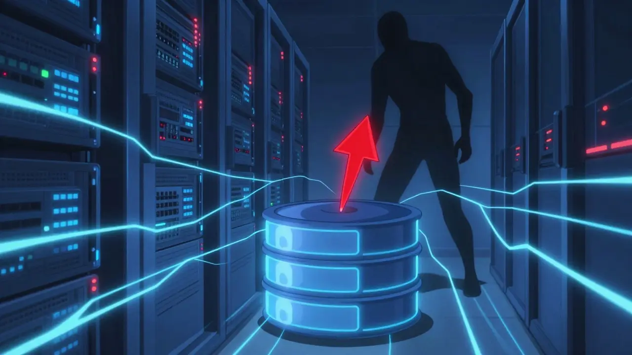 Attaque d'injection SQL sur une base de données avec symboles de menace.