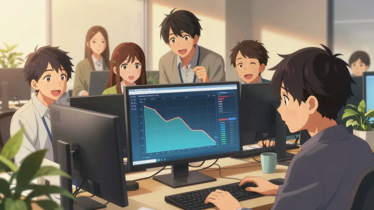 Équipe de développeurs devant un tableau de bord abstrait de réduction d'erreurs API