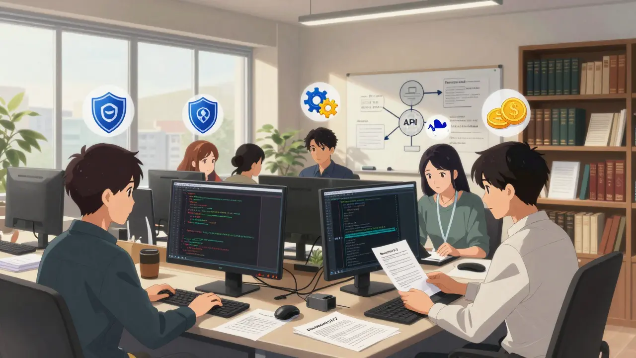 Équipe technique utilisant à la fois modèle open-source et API, style anime doux, ambiance collaborative.