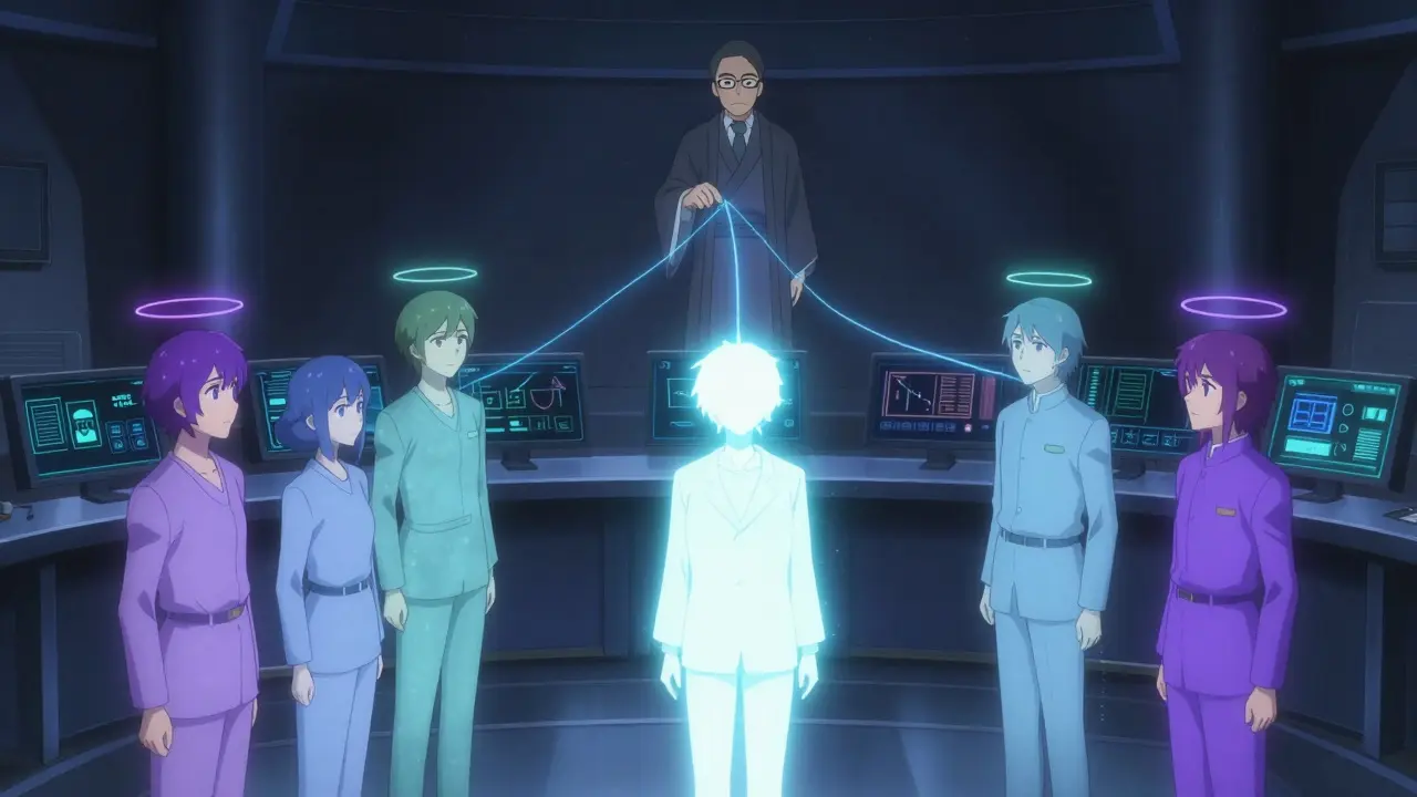 Trois agents numériques travaillent ensemble : un générateur, cinq évaluateurs et un chef qui fusionnent les retours pour corriger une réponse IA.