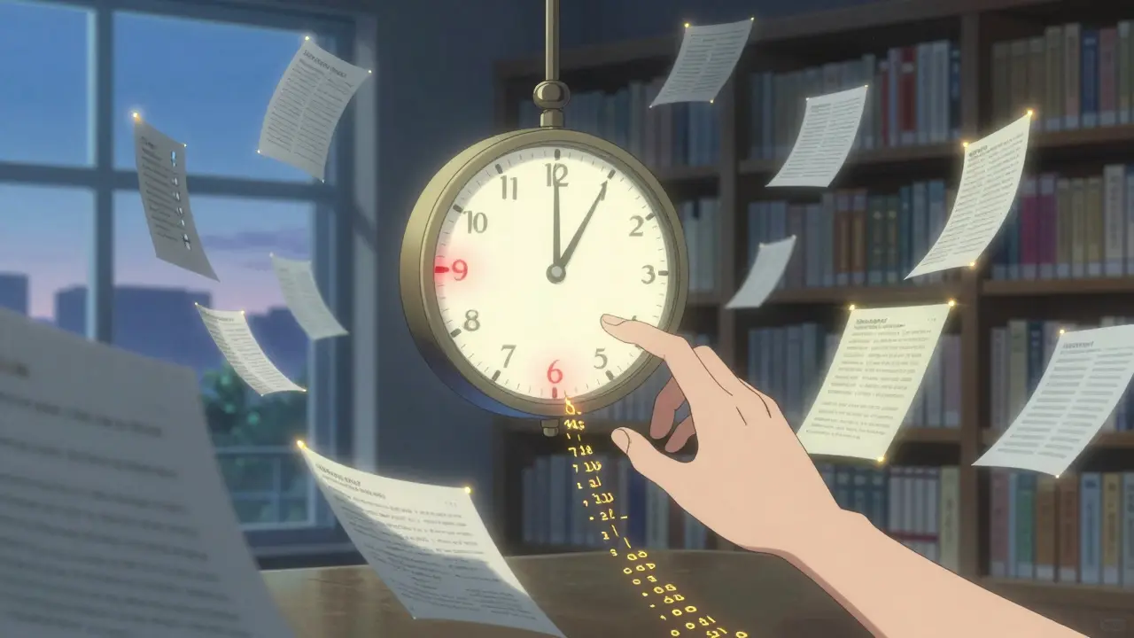 Un système d'IA surveille en silence des articles flottants, corrigeant les liens morts avec des fils dorés dans une bibliothèque numérique.