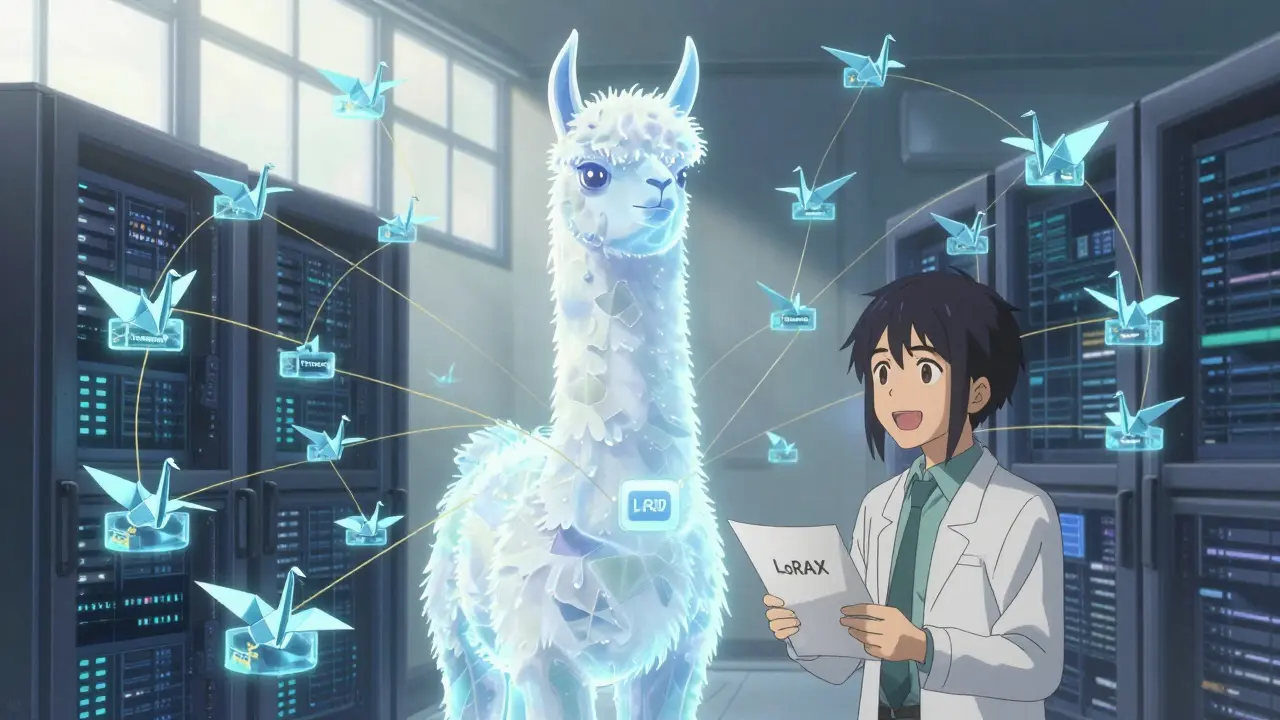 Une seule entité de modèle est entourée de 237 adaptateurs flottants, chacun représentant un domaine différent.