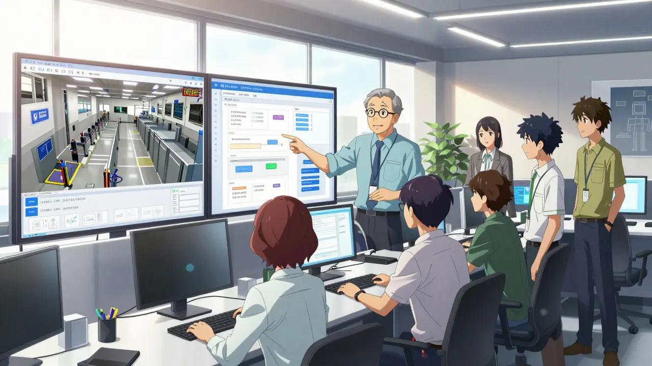 Équipe d'ingénieurs collaborant autour d'écrans de vérification sécurisée.