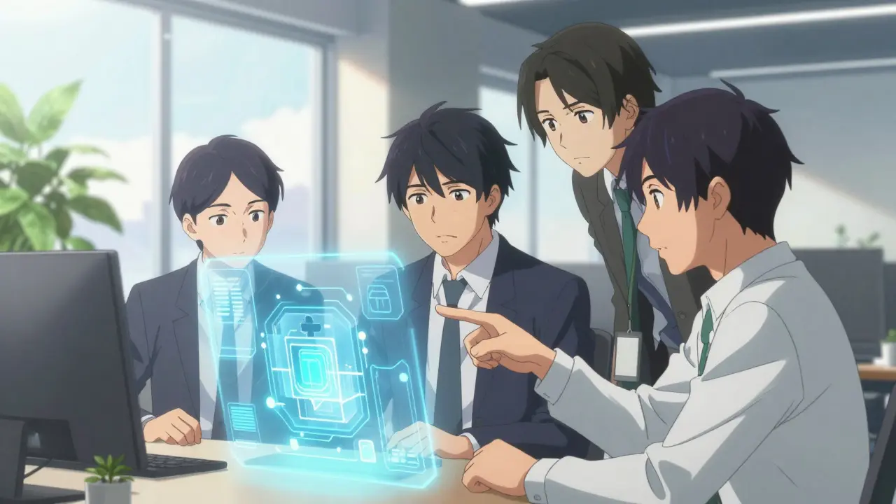 Experts cybersécurité analysent données holographiques pour vérifier protection application startup.