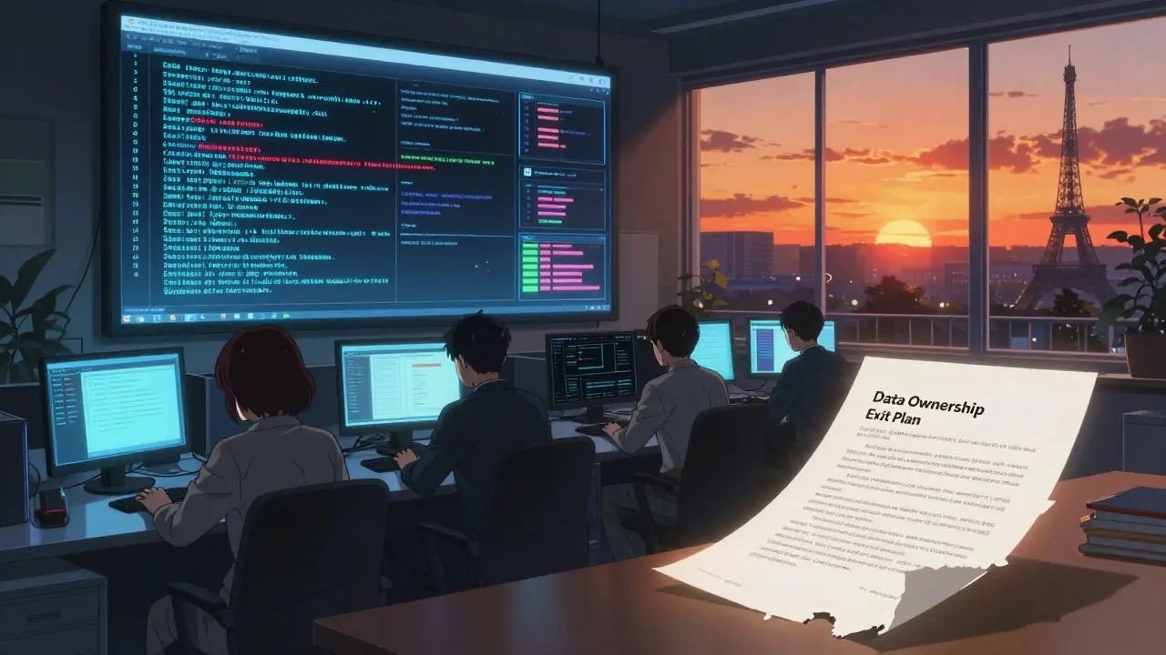 Une salle de contrôle en crise où des erreurs d'IA s'affichent en rouge, tandis qu'un nouveau contrat intelligent émerge en lumière dorée.