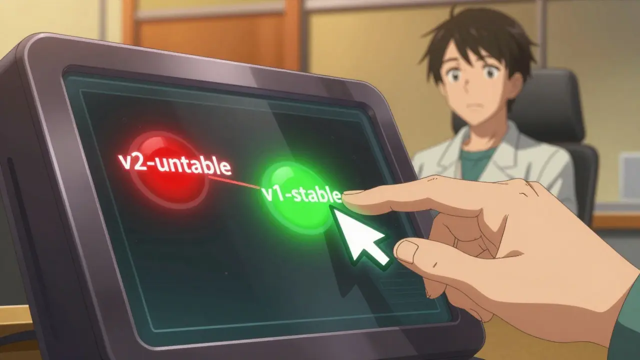 Action de rollback basculant un modèle instable vers une version stable