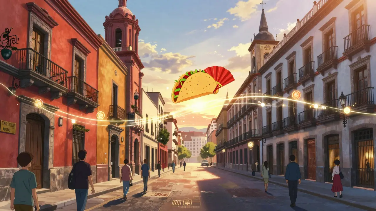 Comparaison visuelle entre les cultures mexicaine et espagnole reliées par des données.