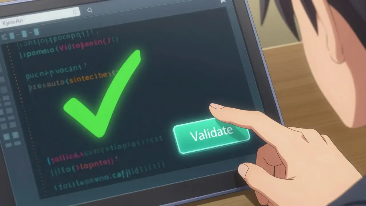 Composition montrant la validation réussie d'un code entre une interface numérique et un humain.