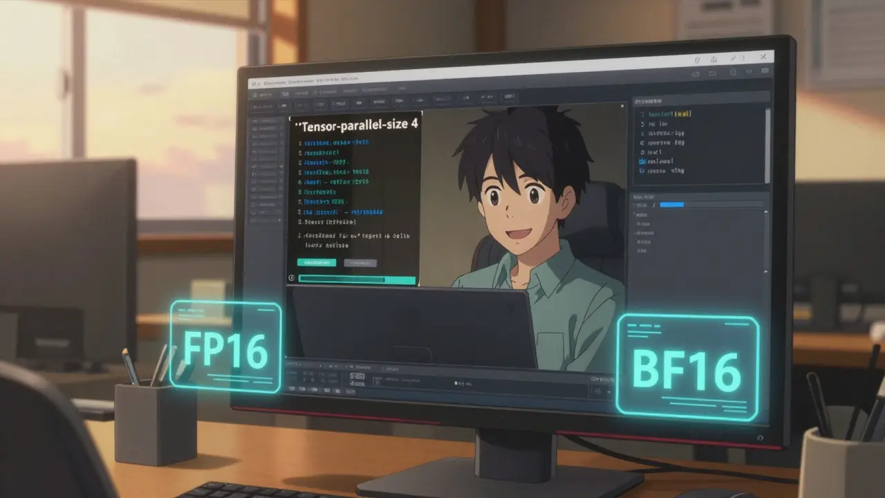 Interface de configuration vLLM avec paramètre de parallélisme sur un écran high-tech.
