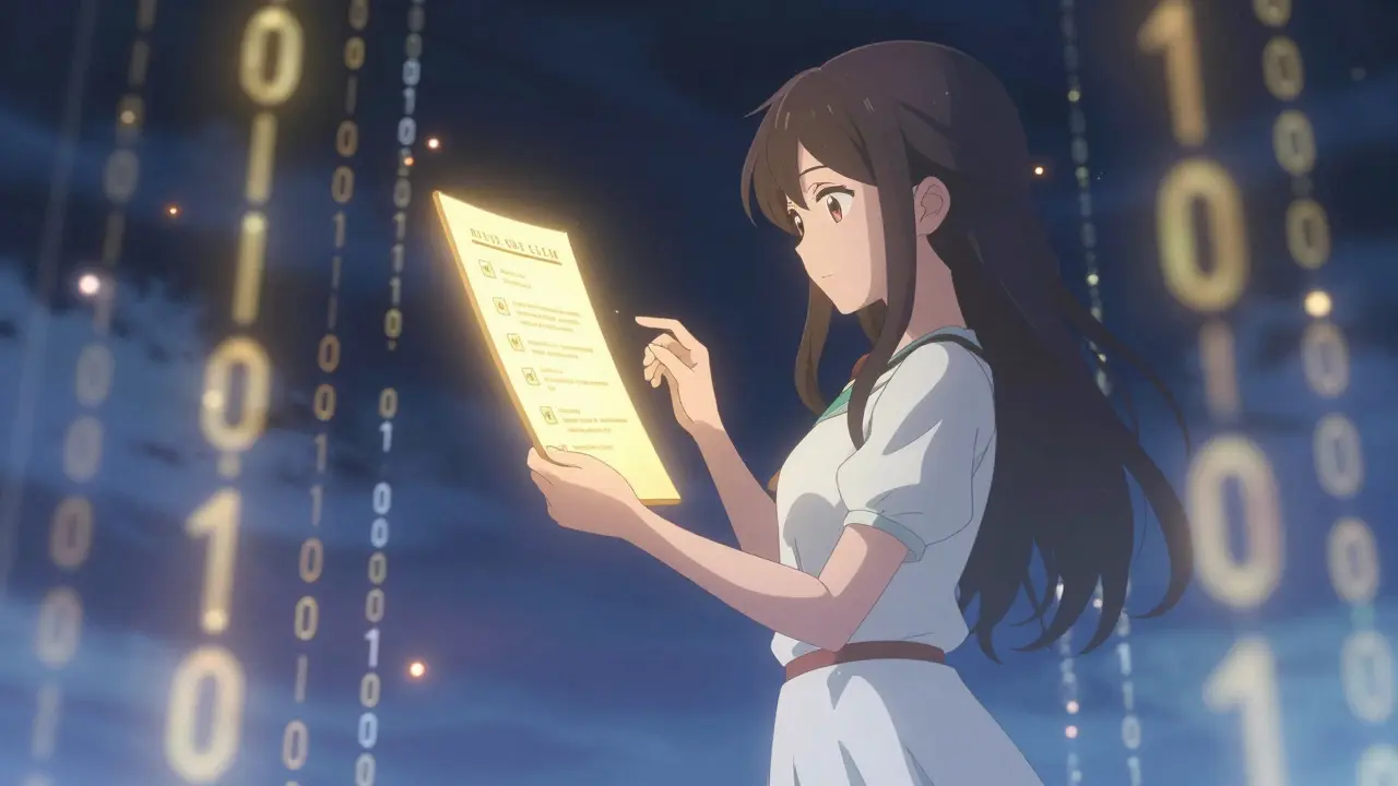 Personnification éthérée d'une IA vérifiant et corrigeant du code avec une checklist dorée.