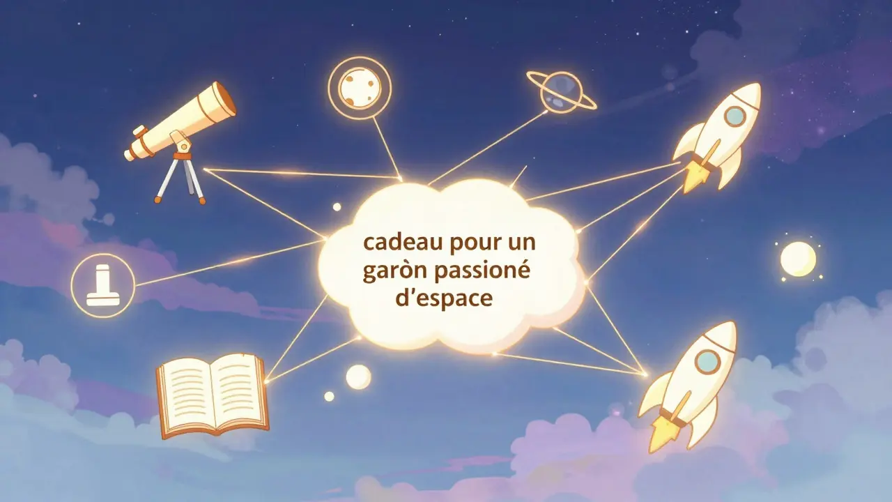 Réseau lumineux reliant une requête à des produits pertinents par IA