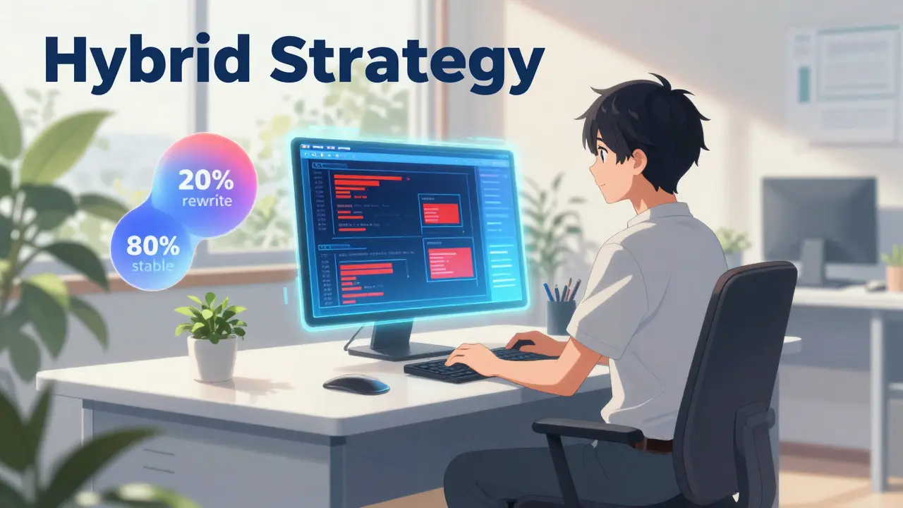 Stratégie hybride : isolation du code problématique pour réécriture