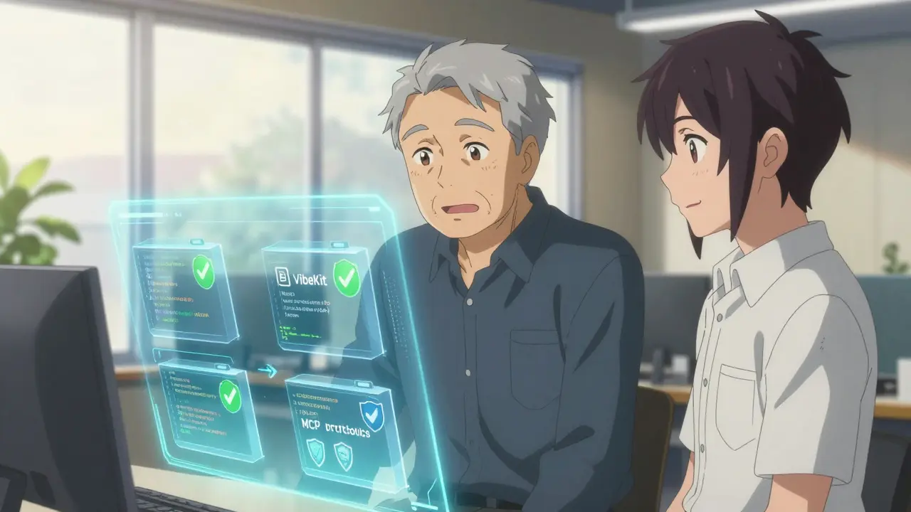 Équipe anime révisant la sécurité du code avec des outils