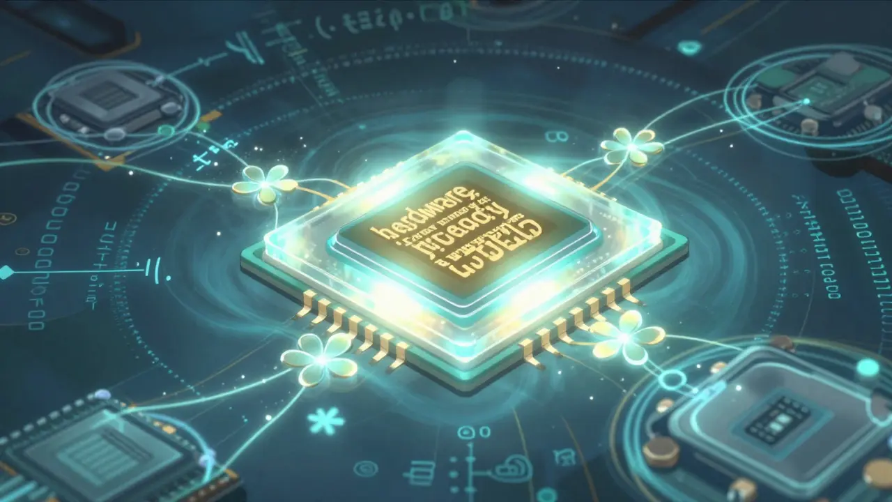 Puce GPU lumineuse entourée de formules mathématiques