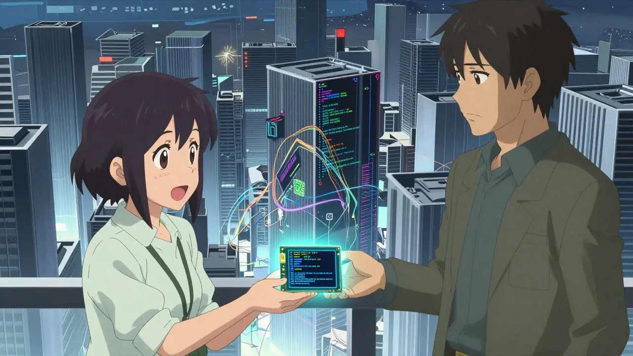 Scène anime montrant le contraste entre rapidité IA et dette technique cachée