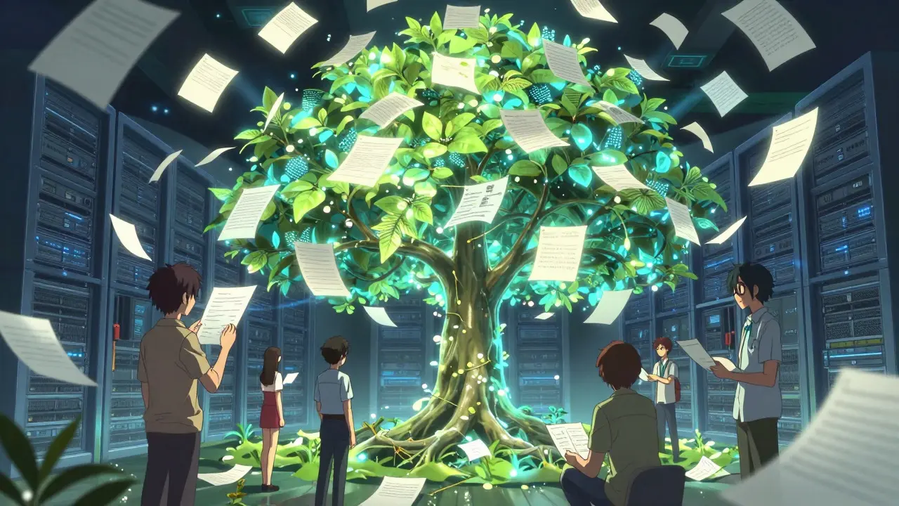 Arbre numérique symbolisant la documentation vivante et collaborative