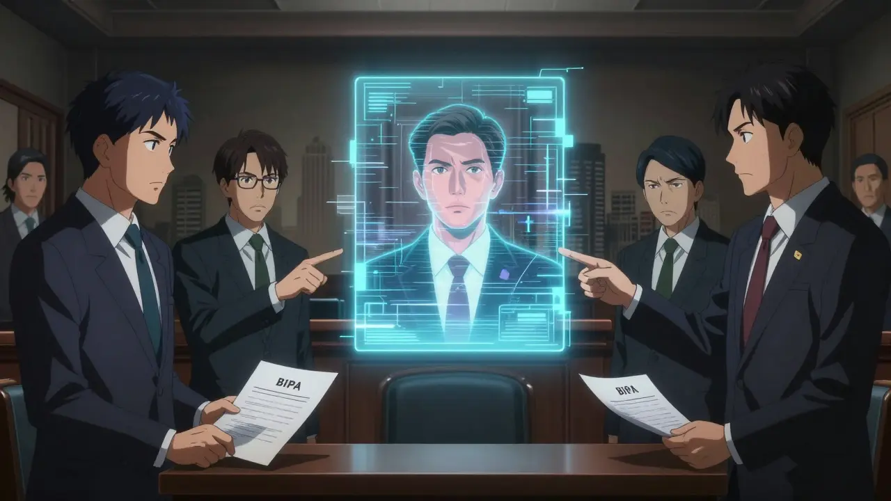 Hologramme de deepfake politique interdit dans une salle de justice