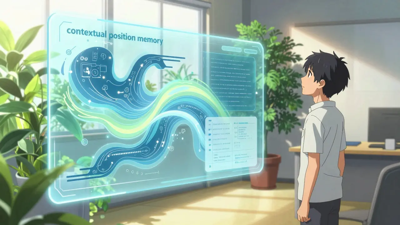 Interface futuriste organique représentant la mémoire contextuelle de l'IA