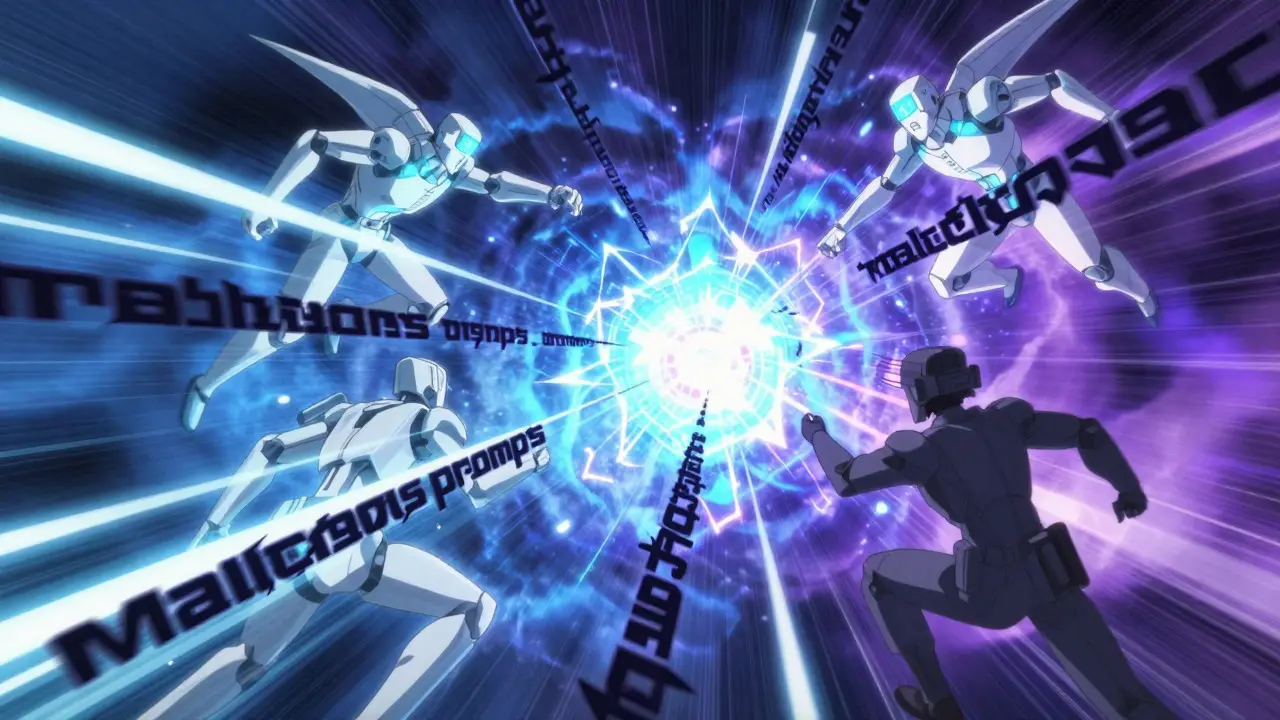 Système de défense automatisé bloquant des menaces numériques dans un style manga dynamique.