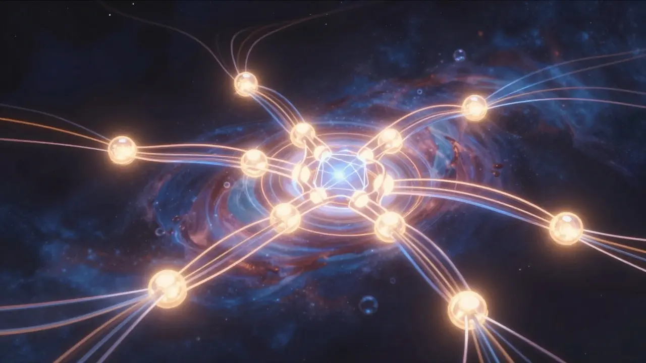 Visualisation abstraite et élégante du mécanisme RoPE avec des rubans lumineux