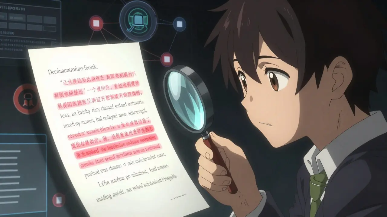 Caractère vérifiant des faits avec une loupe sur un document