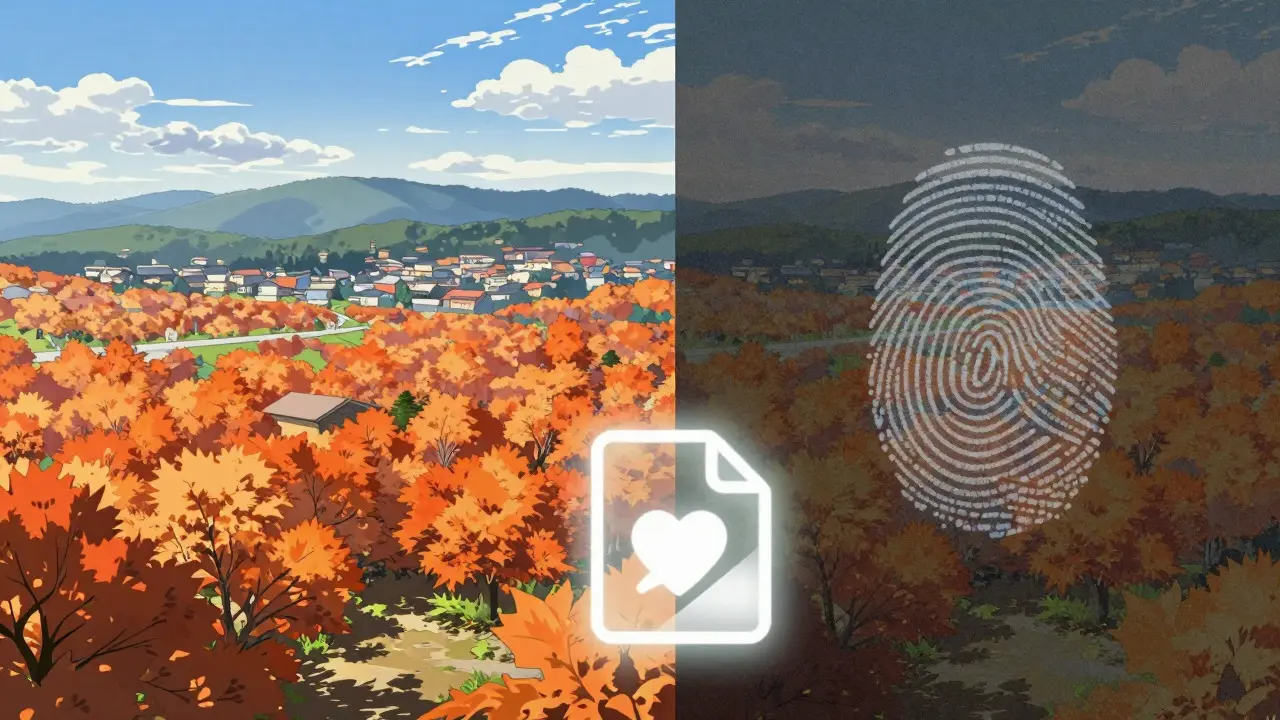 Comparaison visuelle entre une image haute qualité et une version compressée avec filigrane