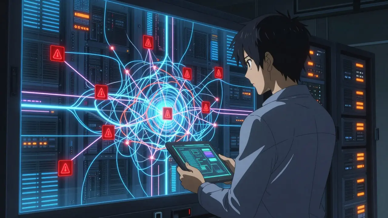 Ingénieur analysant les failles de sécurité et la charge du système en style anime