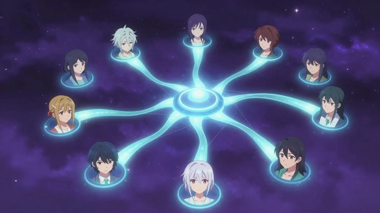 Réseau neuronal modulaire lumineux et élégant style anime