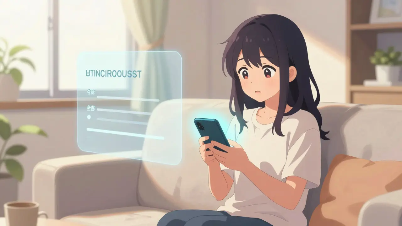 Une cliente anime recevant une notification proactive et bienveillante sur son colis.