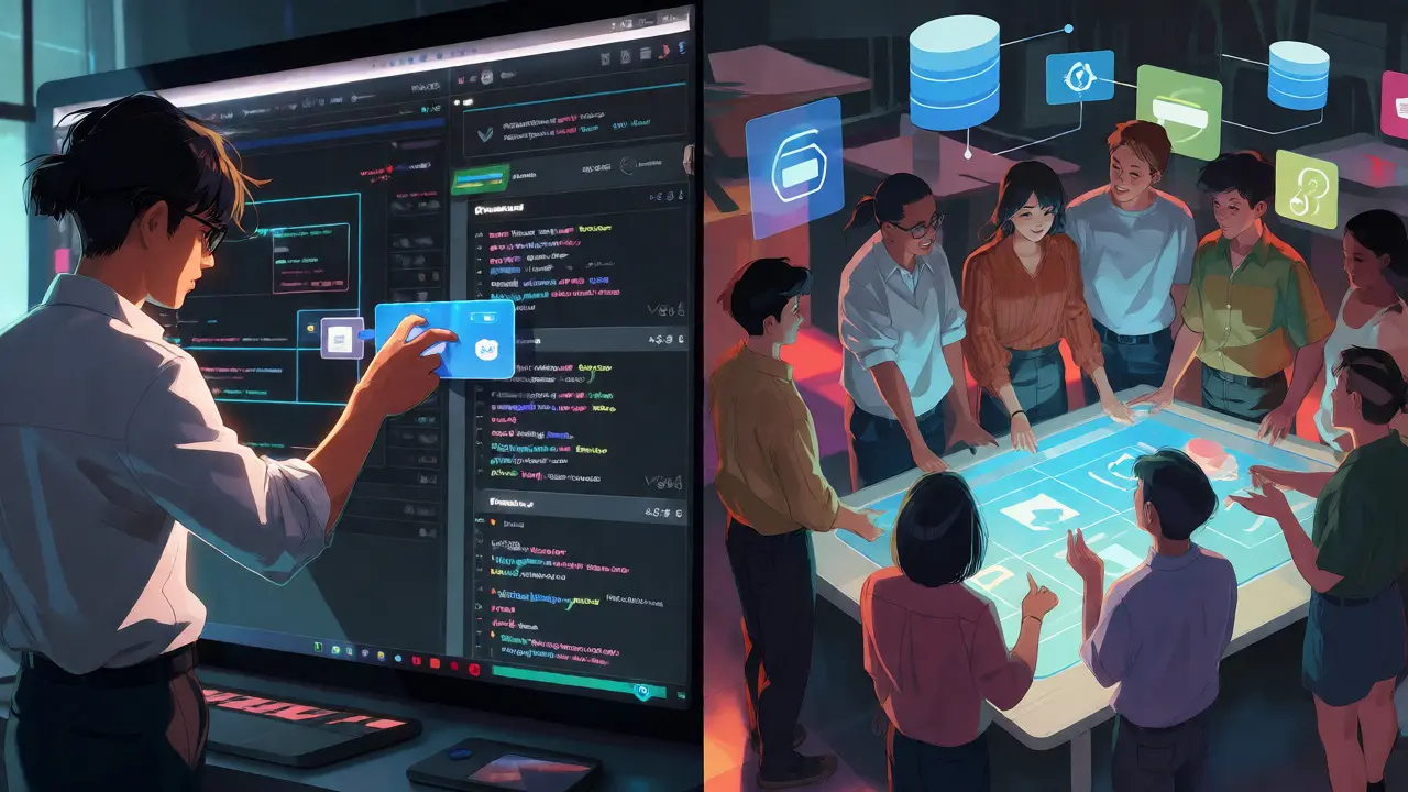 Comparaison visuelle entre l'éditeur React de Tempo et la collaboration d'équipe de Base44.