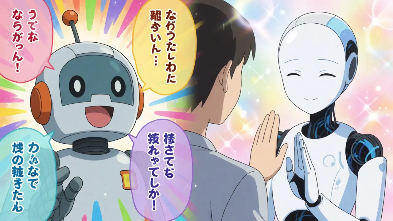 Contraste visuel entre un robot bavard générant du bruit et un androïde calme inspirant la confiance par son abstention.