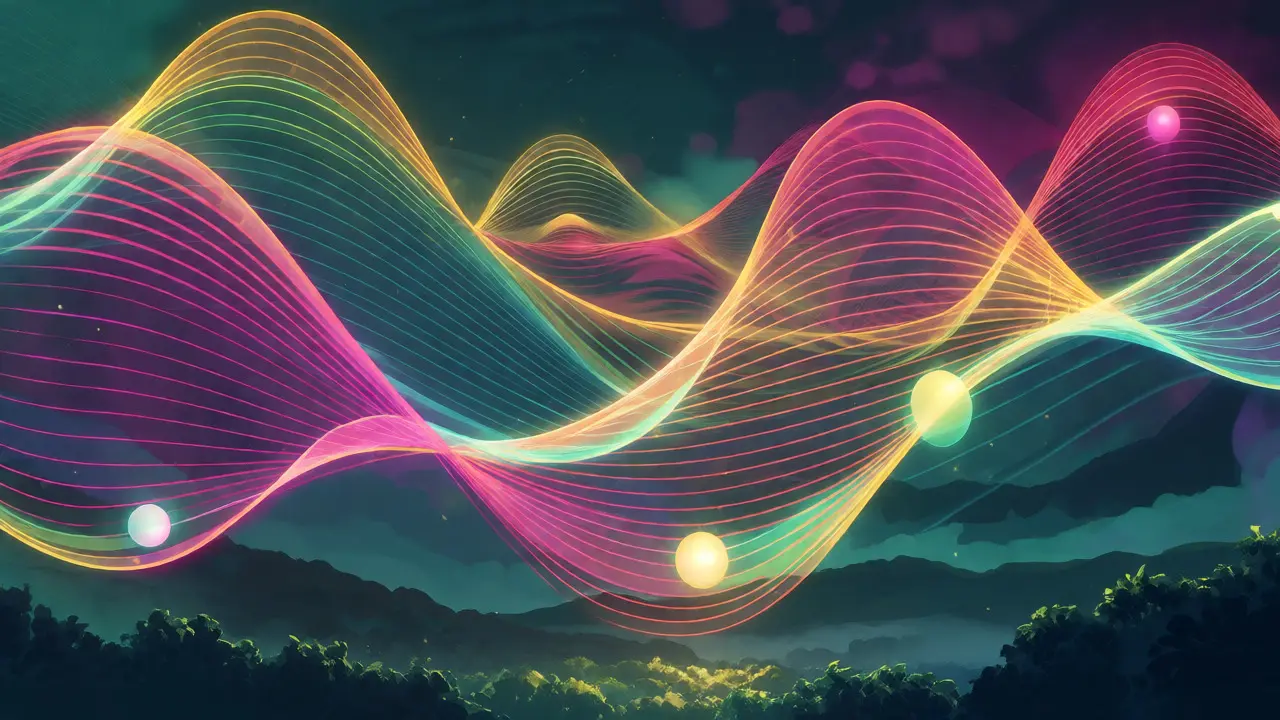 Des rubans lumineux en forme d'ondes sinusoïdales créent des motifs uniques.