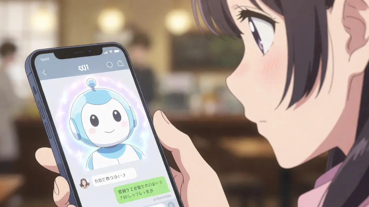 Gros plan sur un smartphone affichant un chatbot avec une aura lumineuse indiquant son origine artificielle.