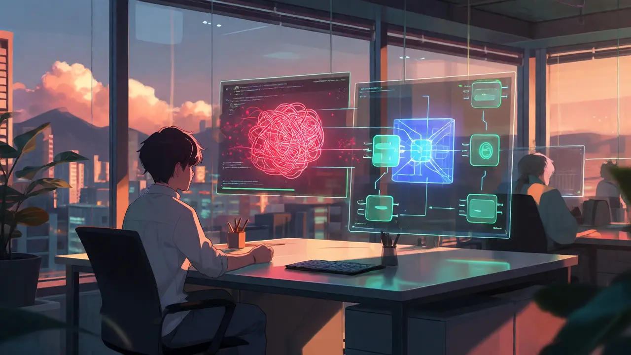 Développeur ajustant des garde-fous modulaires via interfaces holographiques