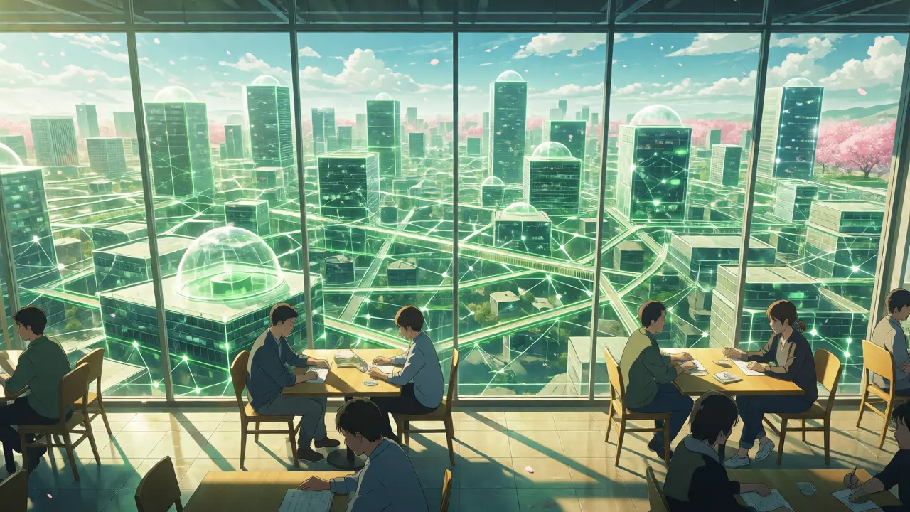 Paysage urbain serein représentant une architecture logicielle sécurisée