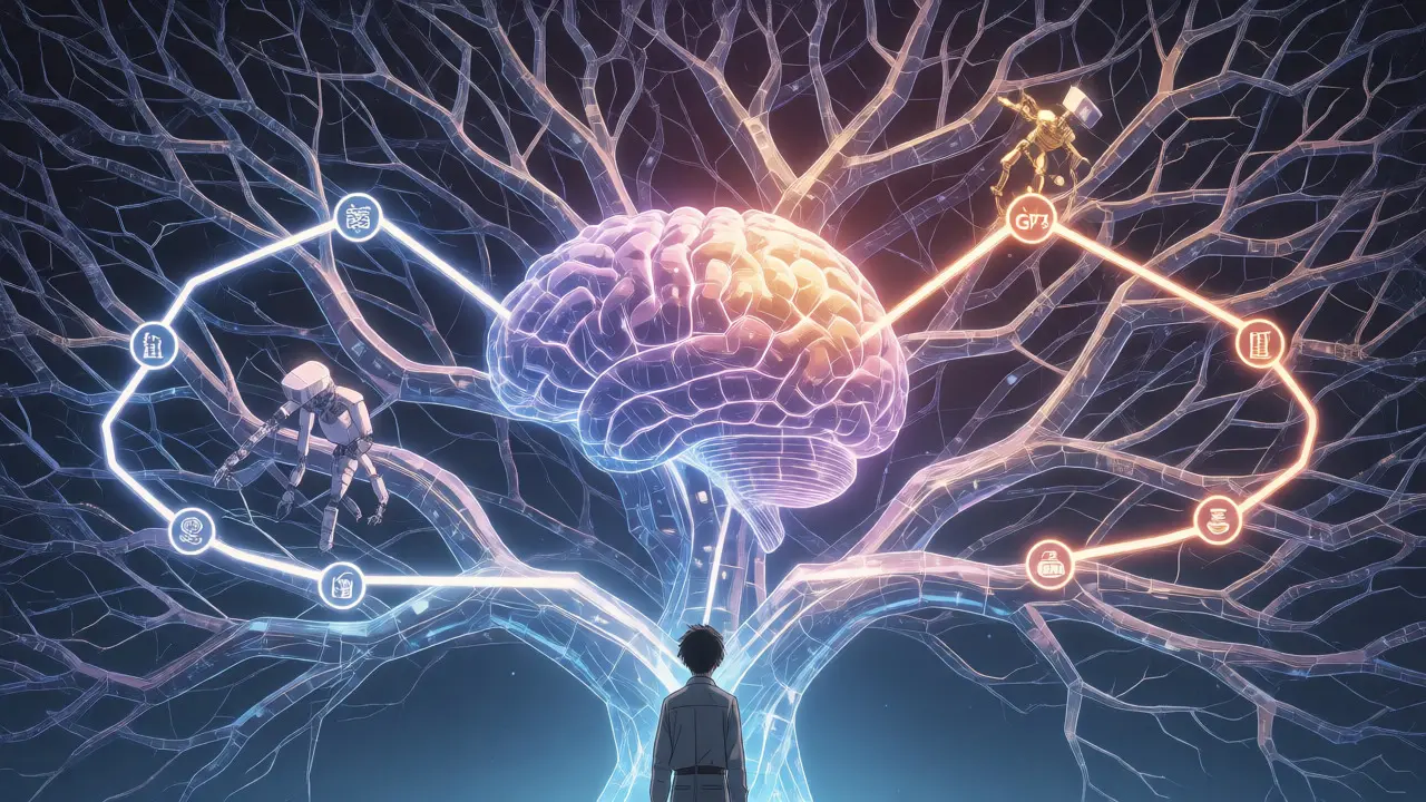 Un ingénieur analysant un arbre de décision holographique pour la minimisation des données.