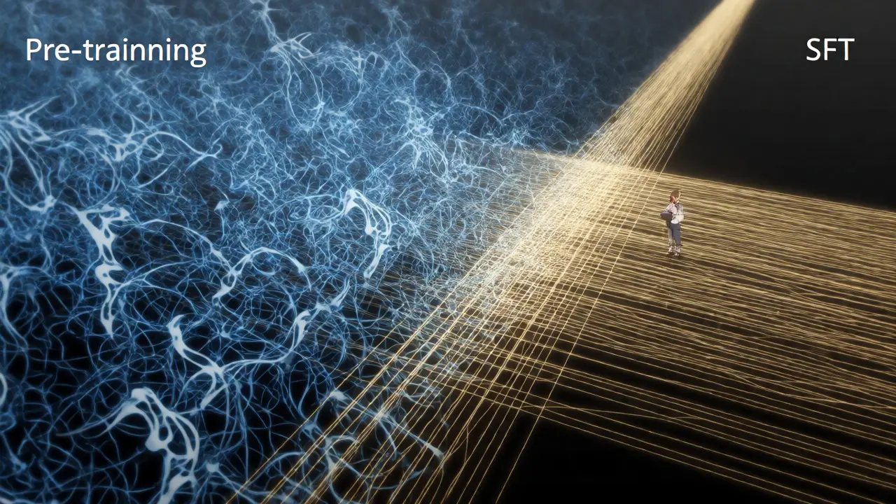 Visualisation anime de la transformation du chaos des données en structure précise.